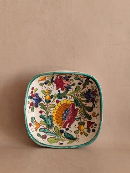 Vintage Italian Fratelli Fanciullacci Polychrome Square Ceramic Bowl