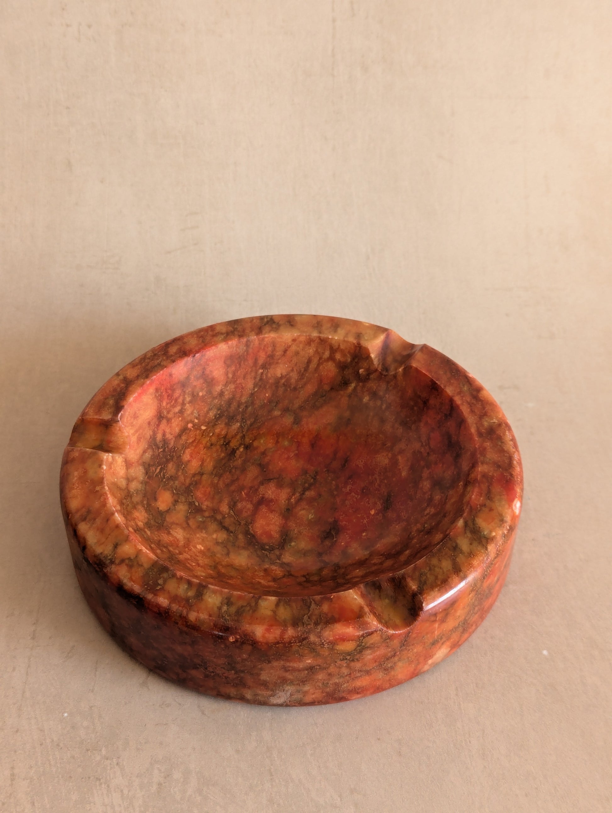Vintage Italian Orange Hand Carved Alabaster Ashtray Trinket Dish