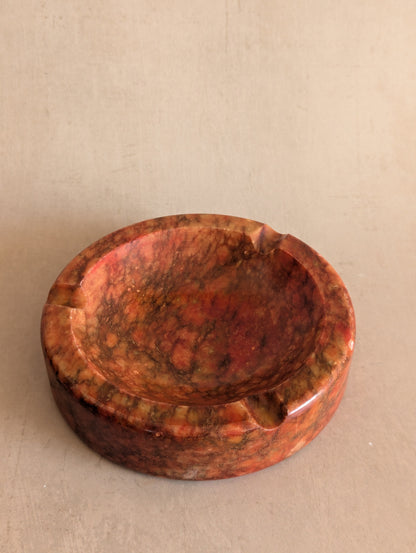 Vintage Italian Orange Hand Carved Alabaster Ashtray Trinket Dish