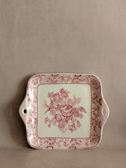Vintage Mason's Ironstone Pink Stratford Square Cake Plate