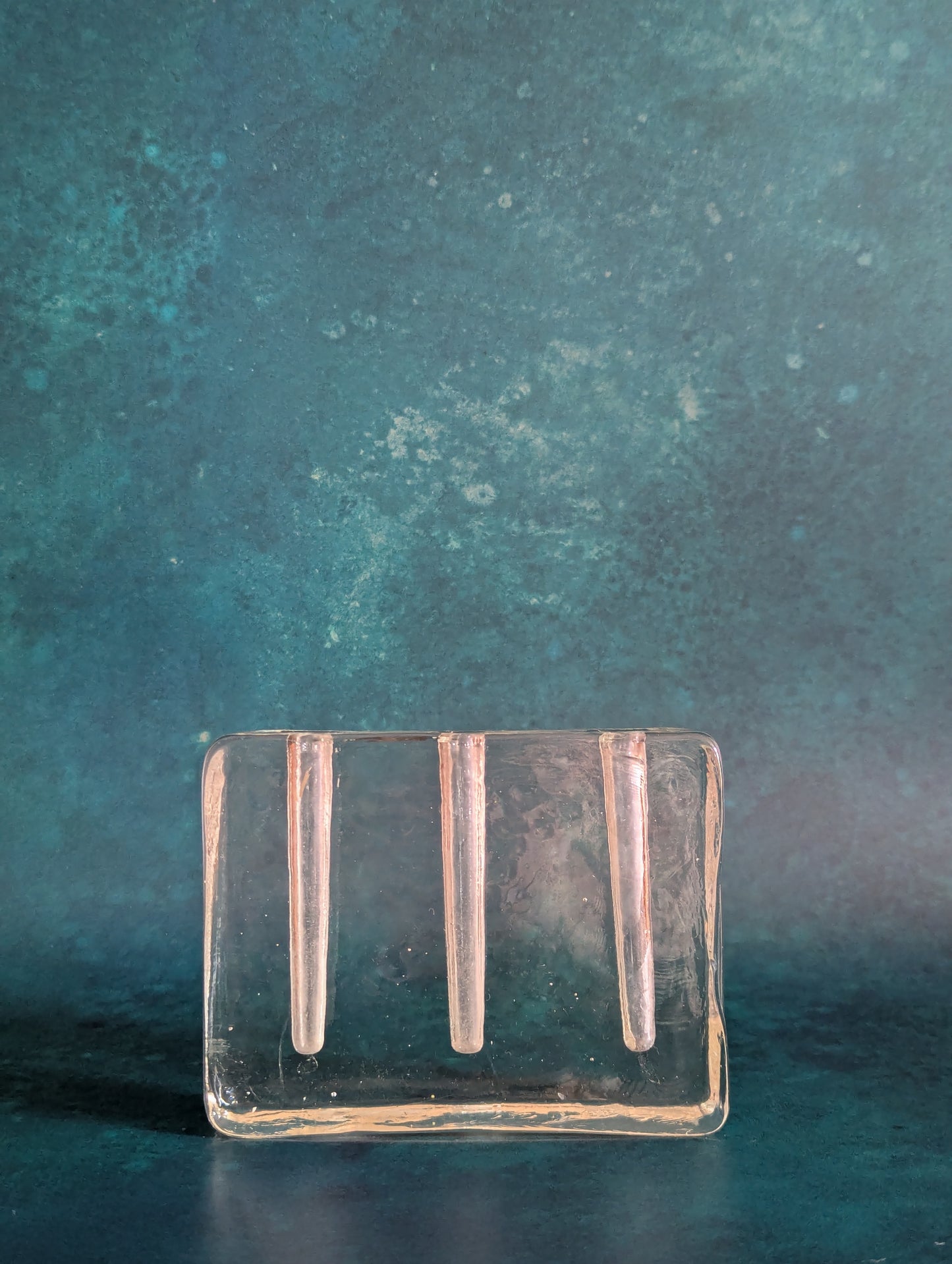 Vintage Mid-Century Brutalist Glass Triple Bud Vase