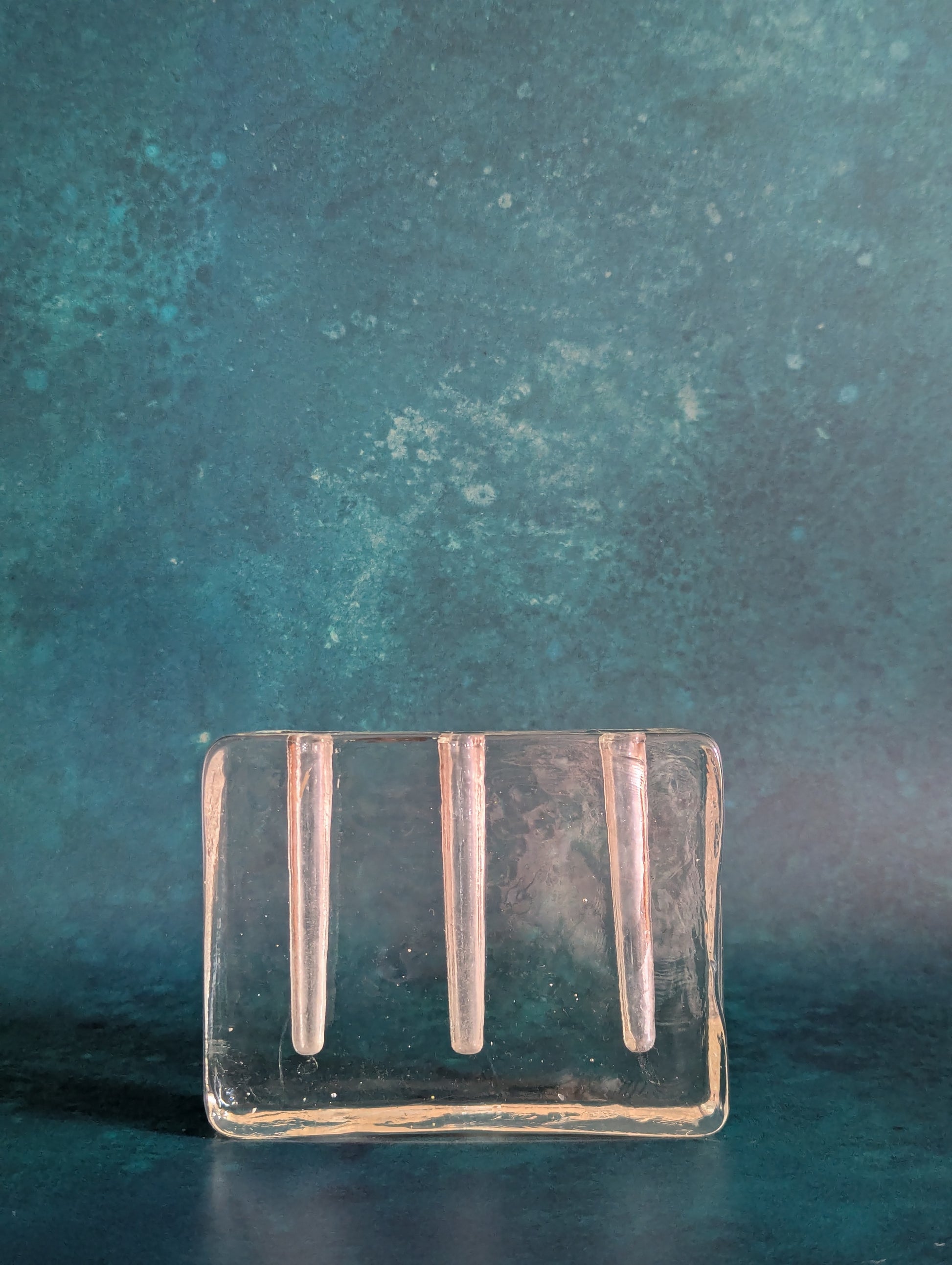 Vintage Mid-Century Brutalist Glass Triple Bud Vase