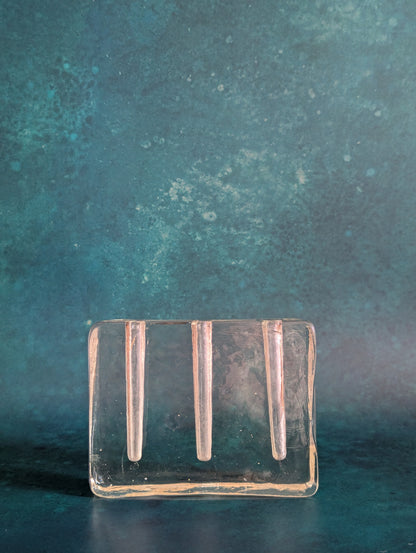 Vintage Mid-Century Brutalist Glass Triple Bud Vase
