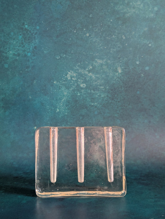Vintage Mid-Century Brutalist Glass Triple Bud Vase