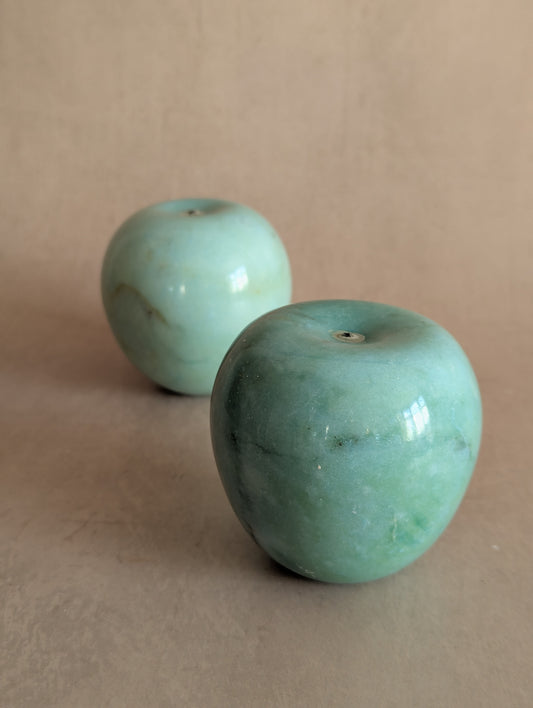 Vintage Mid-Century Italian Aqua Alabaster Apple Paperweights, Set of Two
