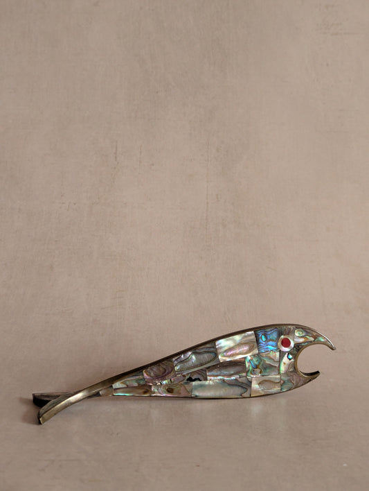 Vintage Mid-Century Mexican Brass Abalone Fish-Shaped Bottle Opener
