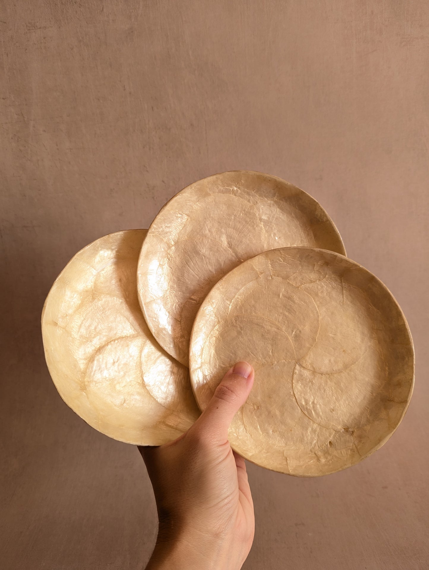 Vintage Mid-Century Philippines Capiz Shell Small Plates, Set of Three