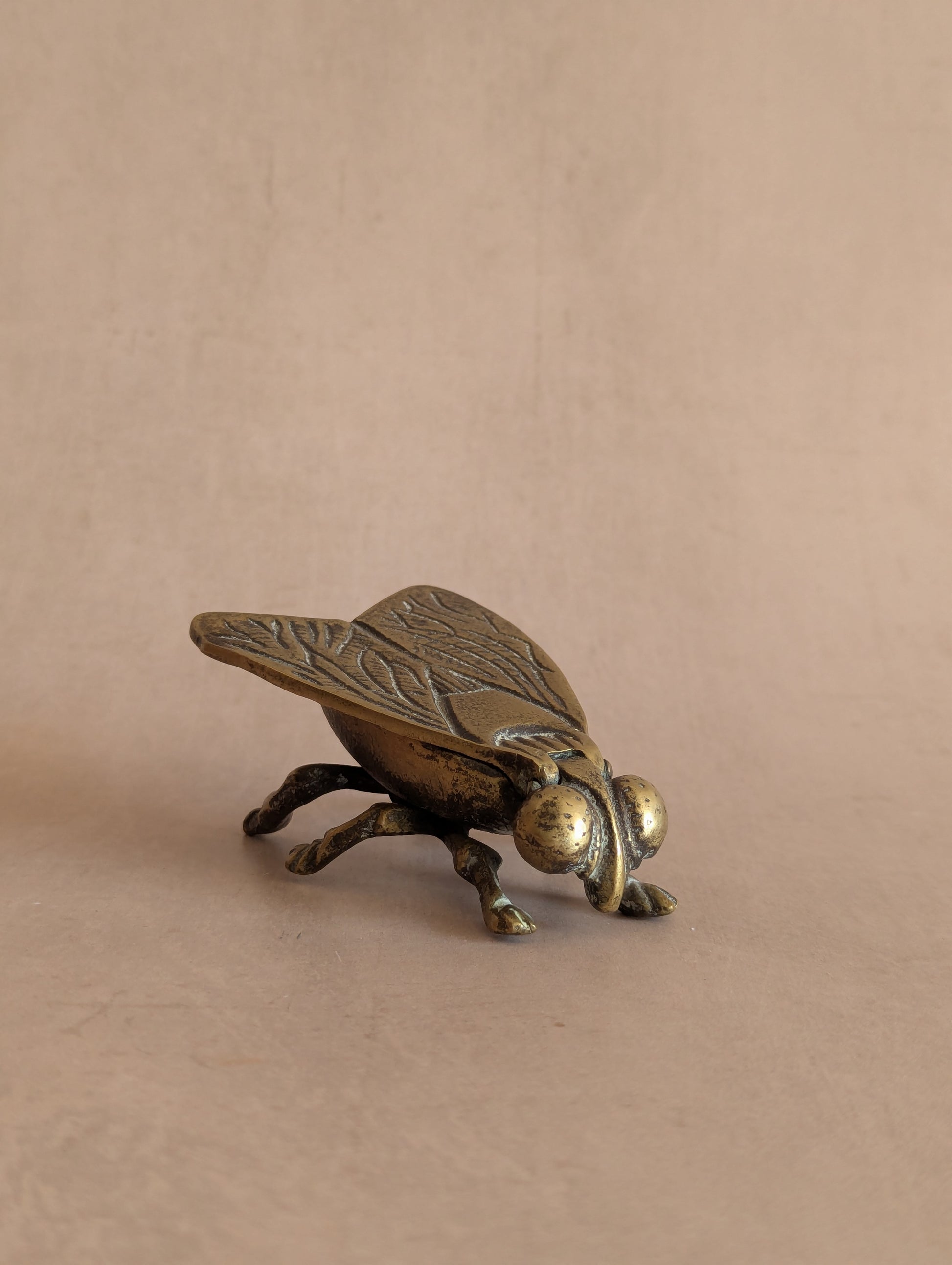 Vintage Mid-Century Solid Brass Fly Lidded Ashtray or Trinket Box