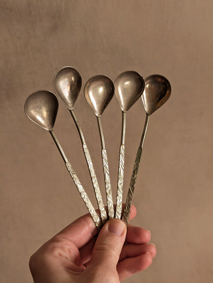 Vintage Mid-Century USSR Nickel Coffee Spoons, Set of Five