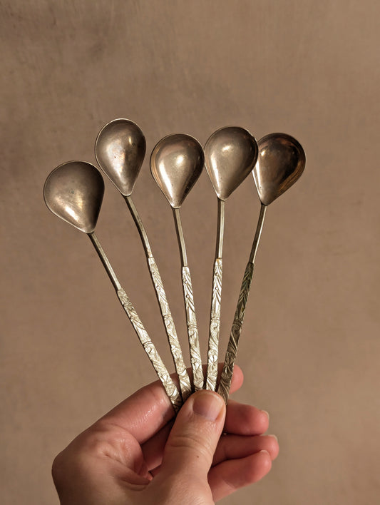 Vintage Mid-Century USSR Nickel Coffee Spoons, Set of Five
