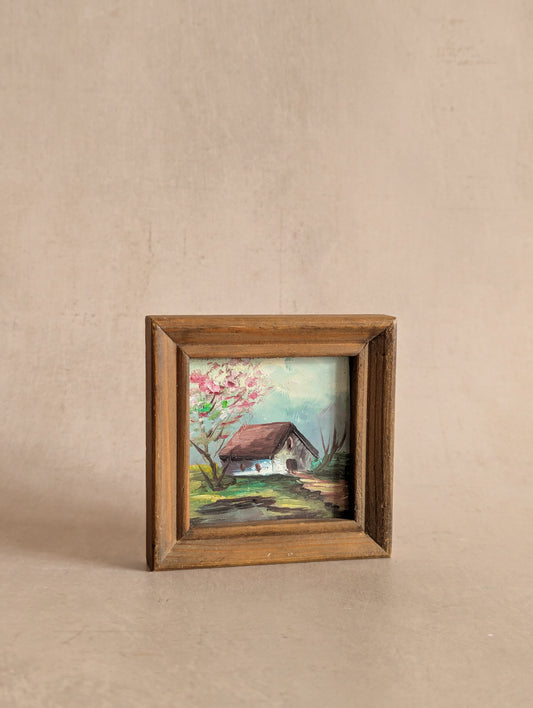 Vintage Miniature Framed German Barn Oil Painting, Wilhelm Retzer