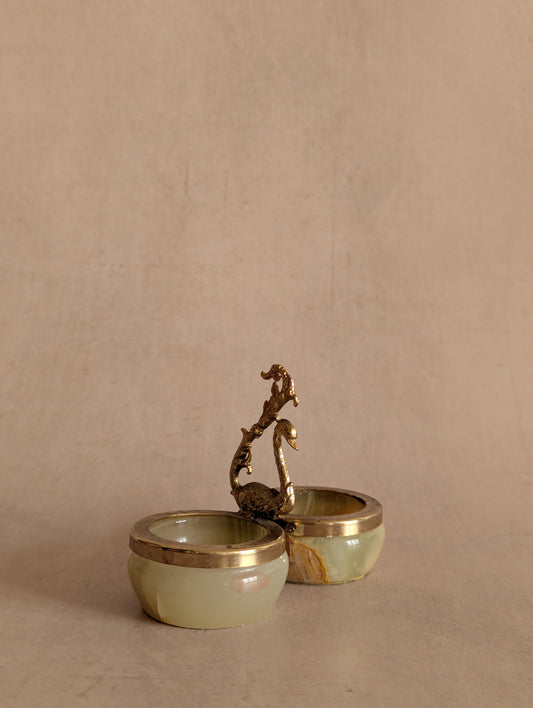 Vintage Miniature Onyx Swan Condiment Dish