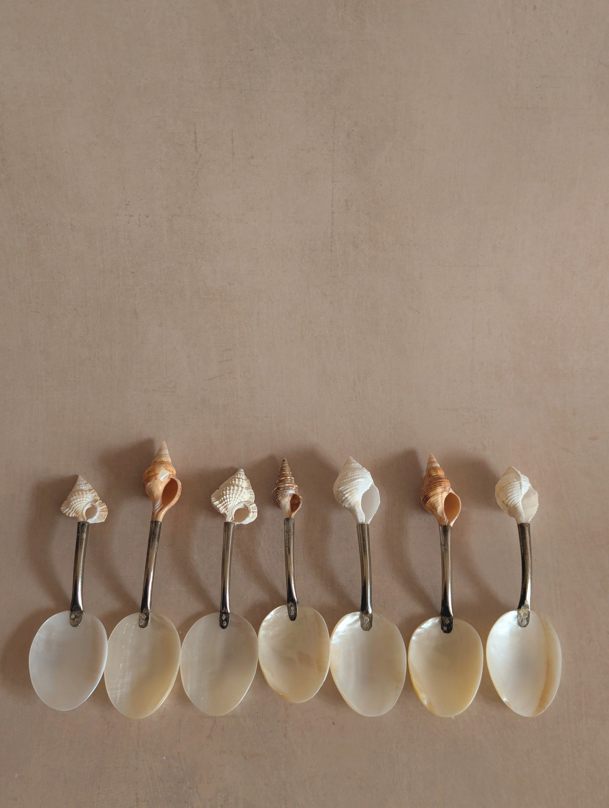 Vintage Mother of Pearl Caviar Shell Spoons, Set of Seven