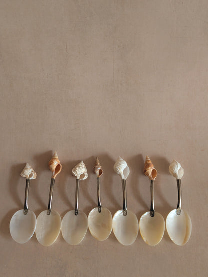 Vintage Mother of Pearl Caviar Shell Spoons, Set of Seven