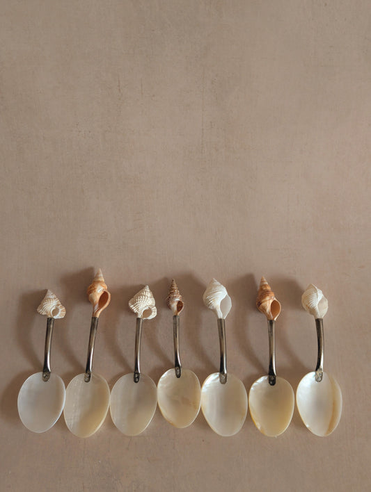 Vintage Mother of Pearl Caviar Shell Spoons, Set of Seven