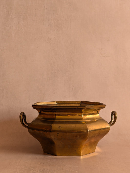 Vintage Octagonal Solid Brass Planter w/Handles