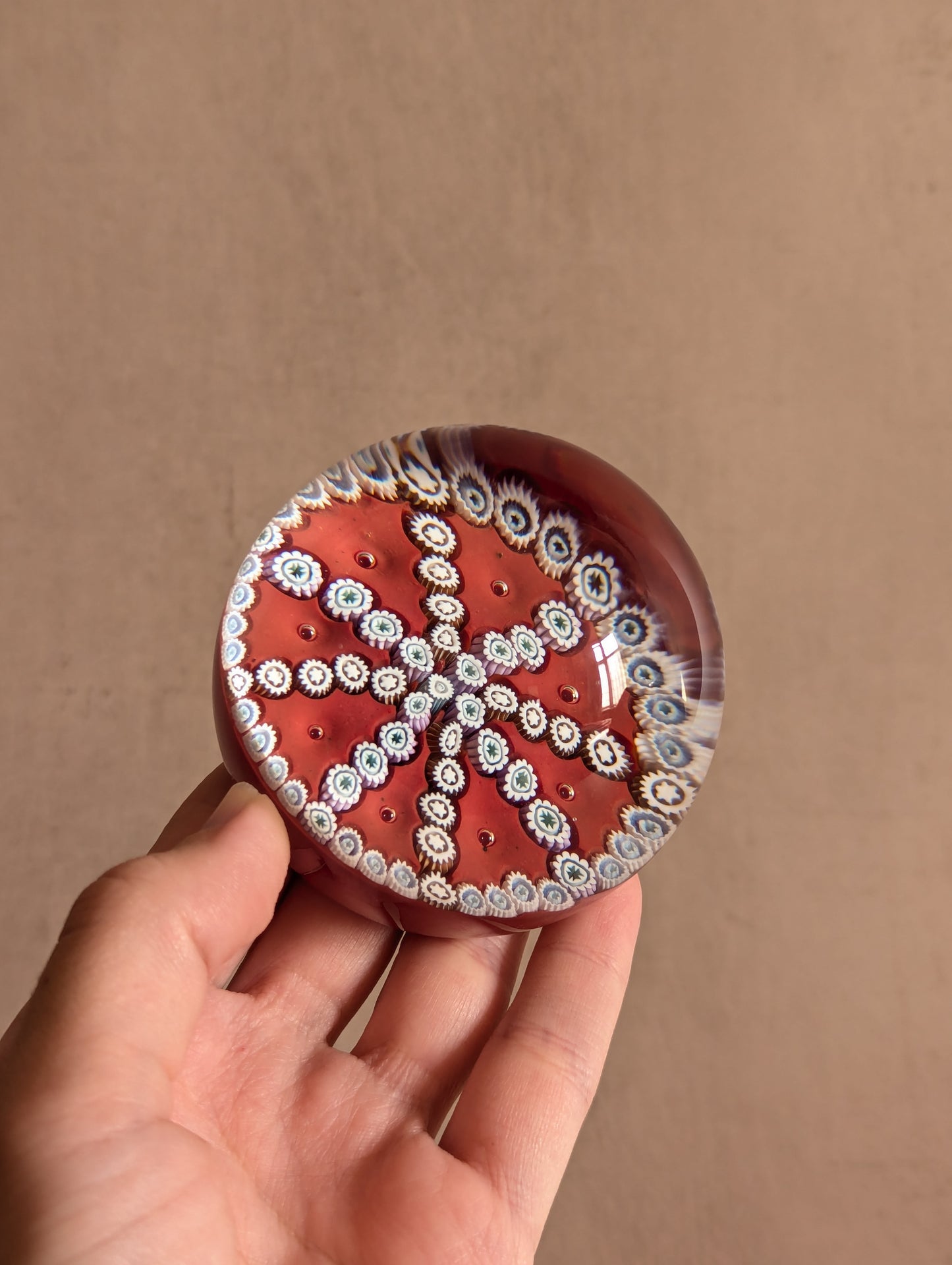 Vintage Orange Millefiori Scottish Glass Paperweight, Edinburgh