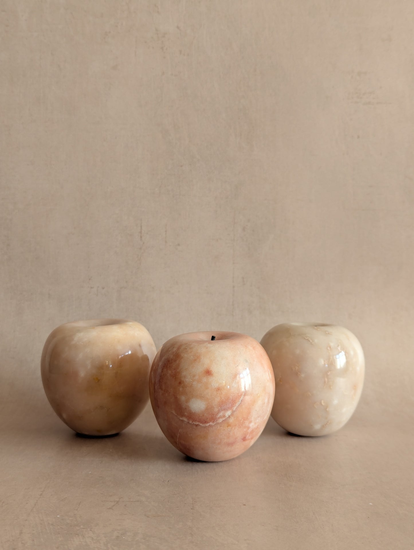 Vintage Polished Pink Italian Alabaster Apples, Set of Three