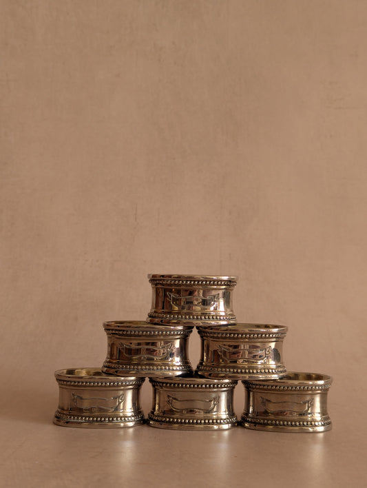 Vintage Silver Tone Napkin Rings for Engraving, Set of Six