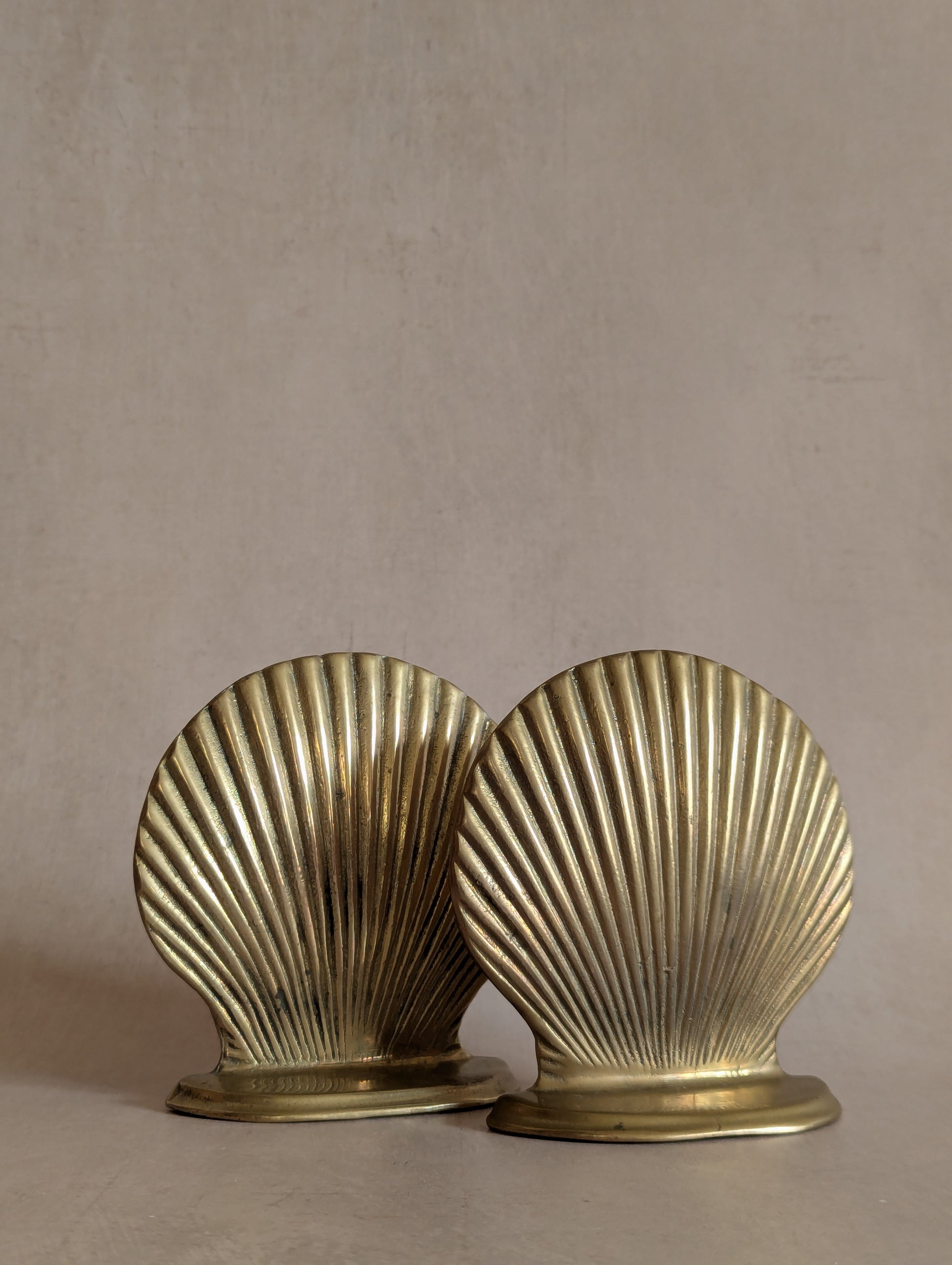 Vintage Solid Brass Mid-Century Seashell Bookends