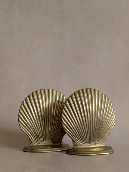 Vintage Solid Brass Mid-Century Seashell Bookends