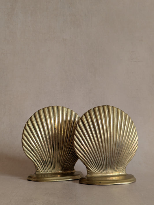 Vintage Solid Brass Mid-Century Seashell Bookends