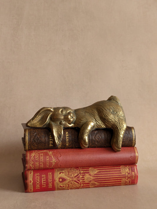Vintage Solid Brass Sleeping Bunny Shelf Sitter