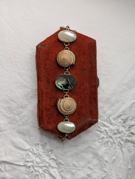 Vintage Sterling Silver Coastal Seashell Abalone Toggle Bracelet