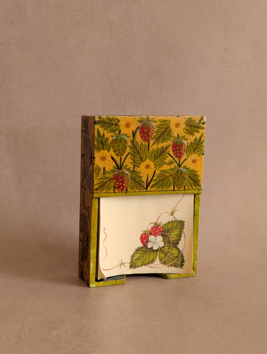 Vintage Strawberry Lacquered Paper Mache Notepad Stationery Set