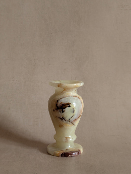 Vintage White & Brown Miniature Onyx Stone Bud Vase