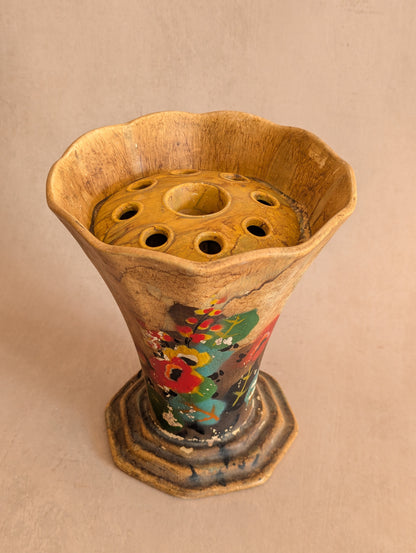 Octagonal Art Deco Floral Vase w/Frog