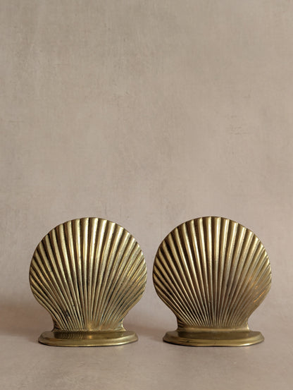 Solid Brass Mid-Century Seashell Bookends