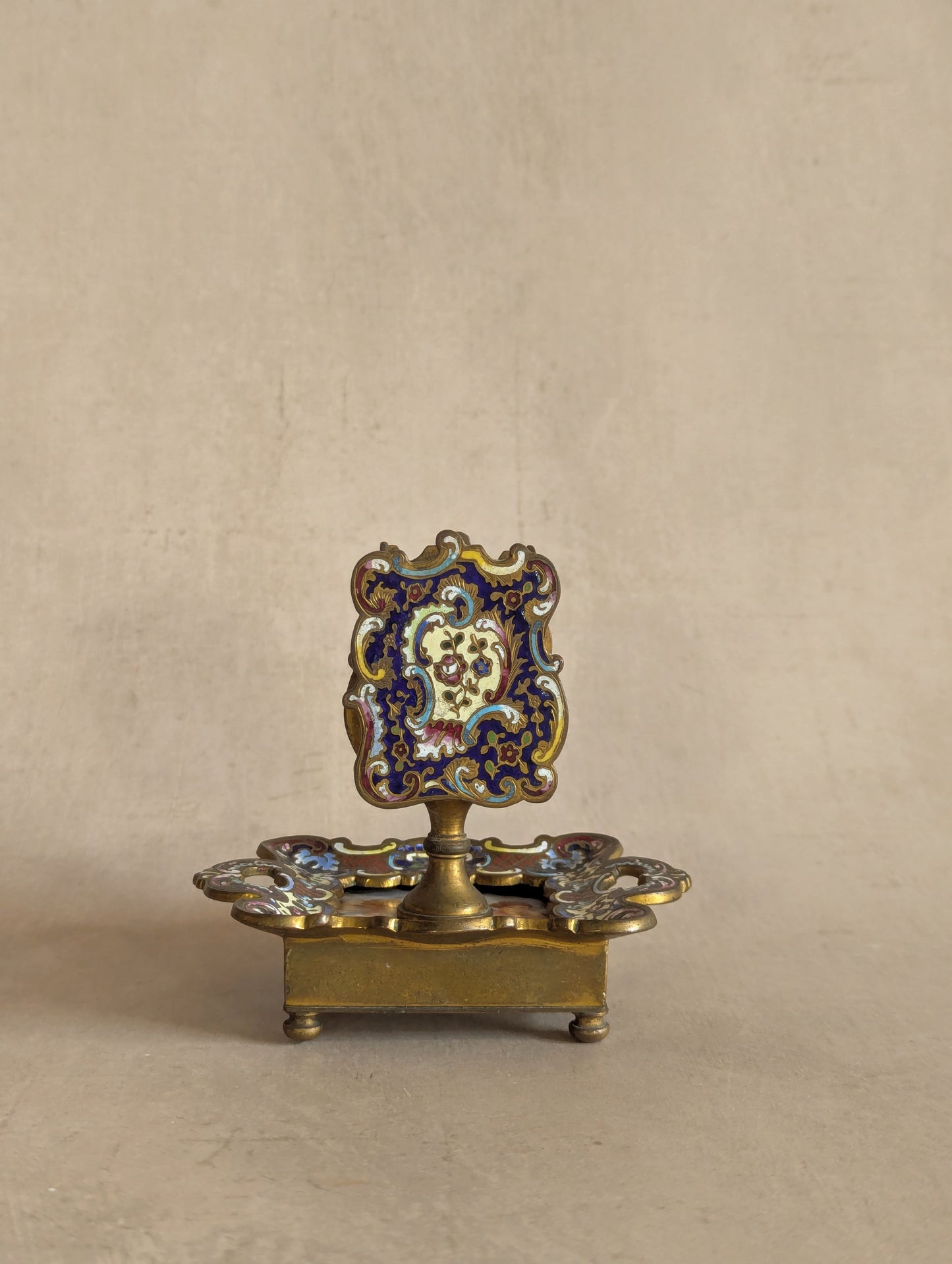 French Cloisonne Champleve Cherub Match Holder
