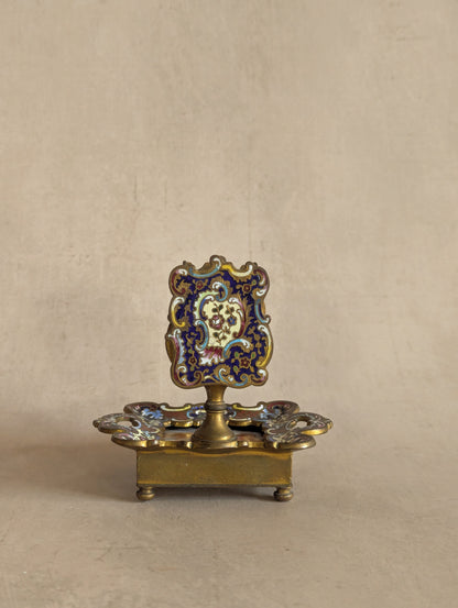 French Cloisonne Champleve Cherub Match Holder