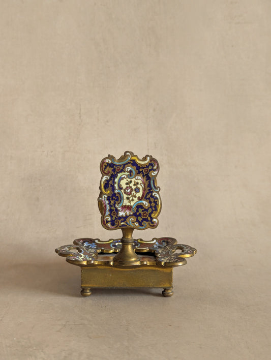 French Cloisonne Champleve Cherub Match Holder