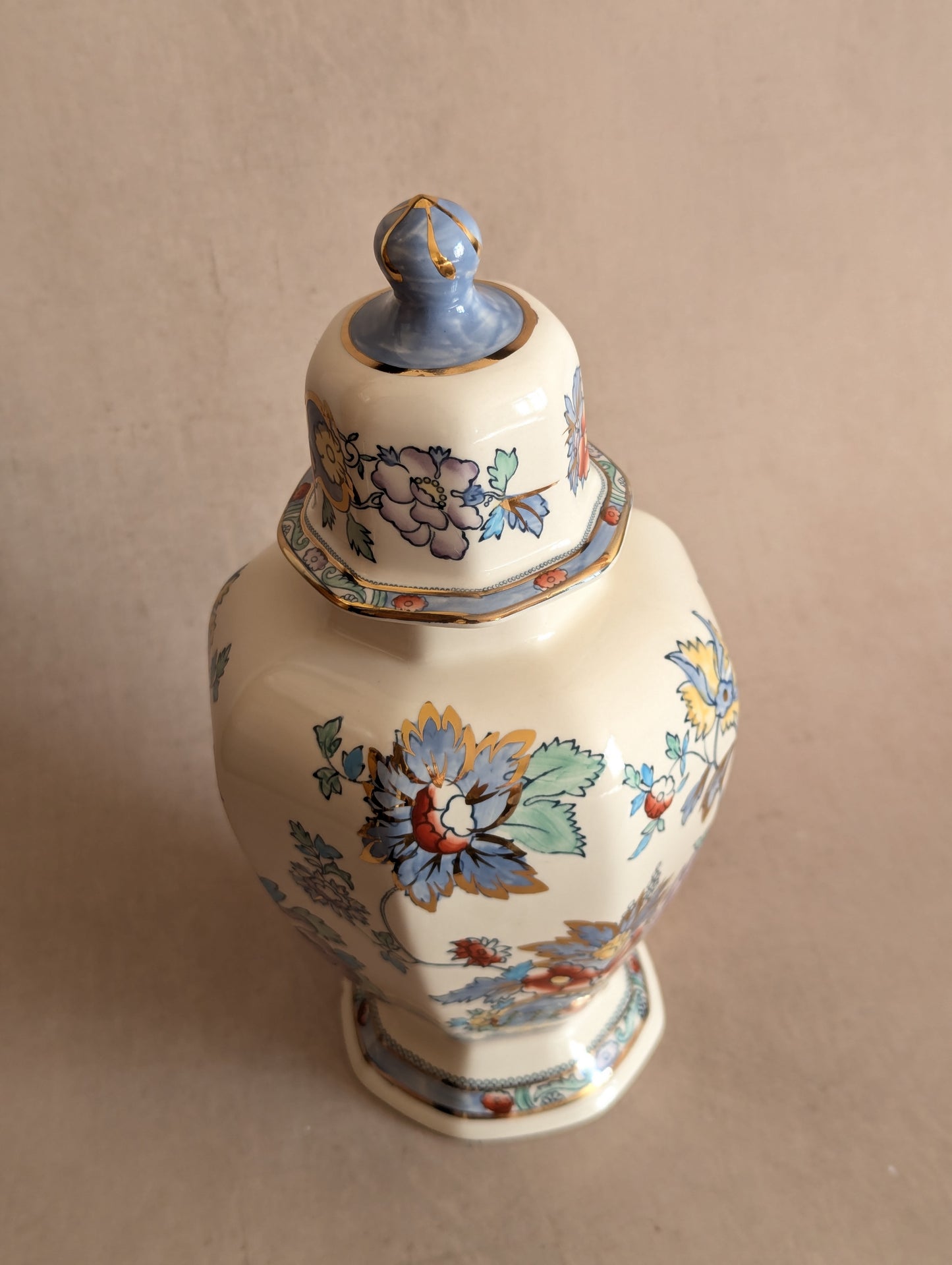Hand-Painted Mason's Ironstone Tokyo Vase in Blue Topaz