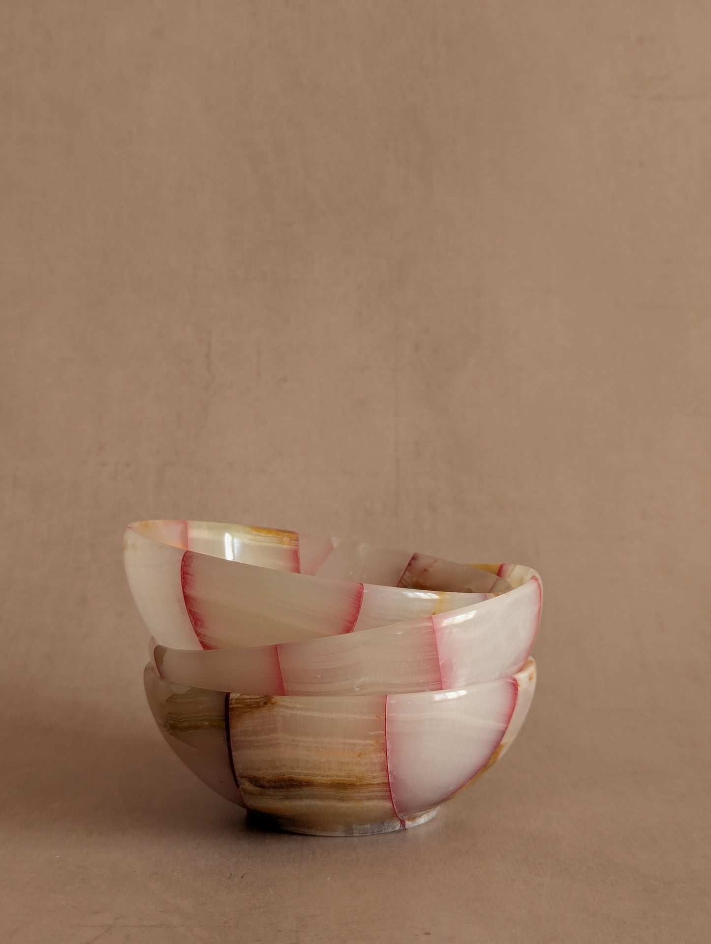 Pink & Blue Small Onyx Checkerboard Bowls, Set of Three