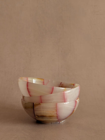 Pink & Blue Small Onyx Checkerboard Bowls, Set of Three