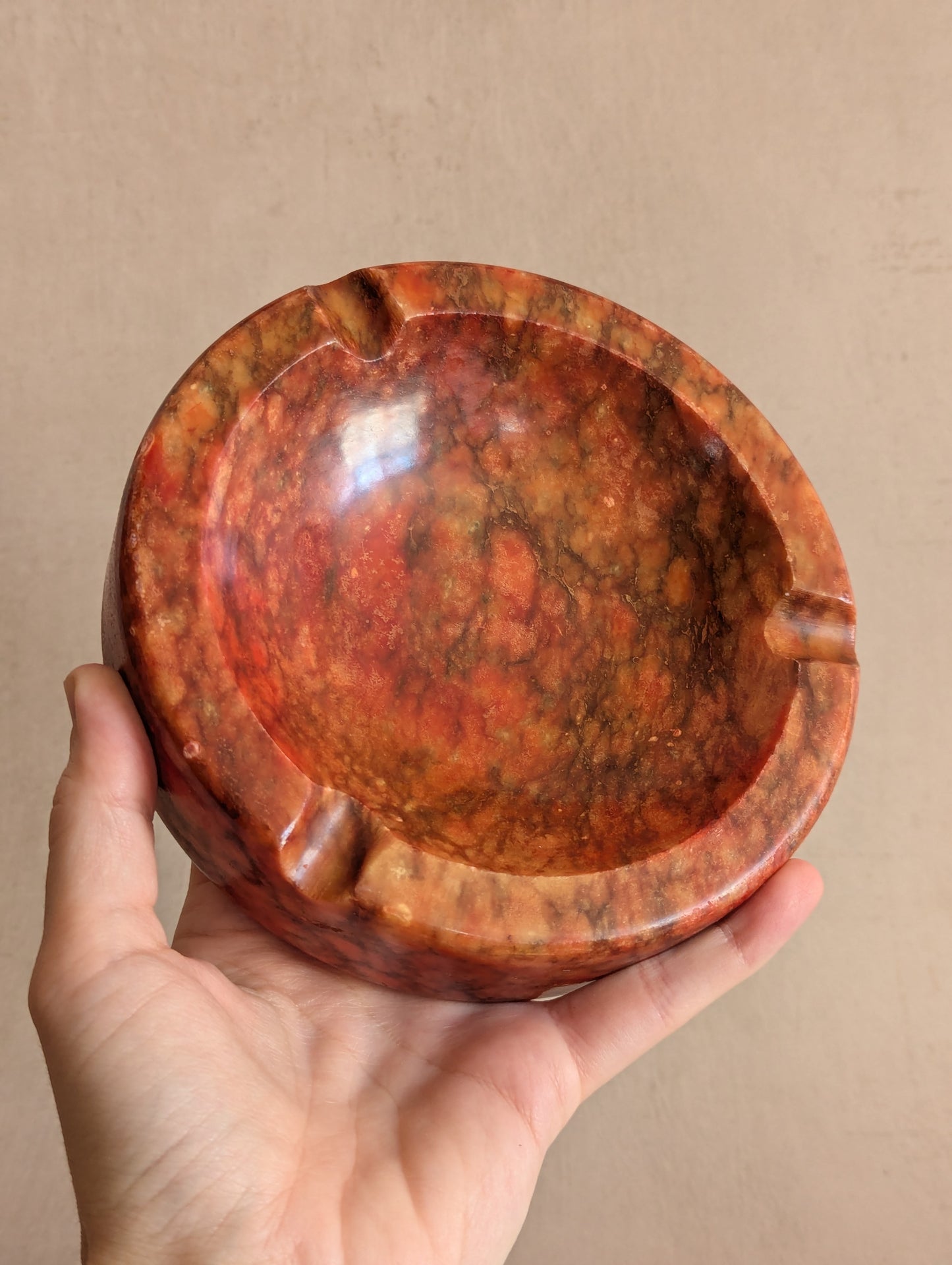 Italian Orange Hand Carved Alabaster Ashtray Trinket Dish