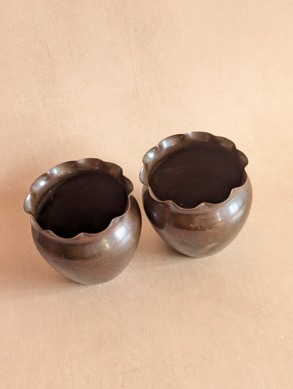 Small Scalloped Copper Vases, Set of Two