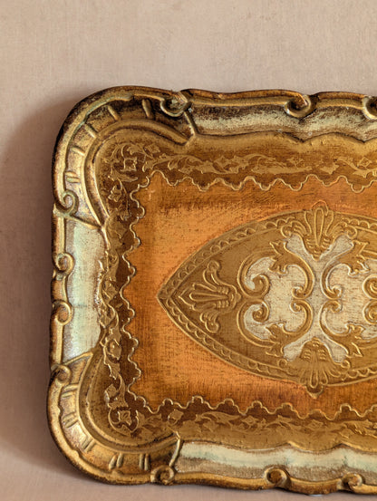Italian Florentine Hand-Painted Gilt Wood Tray