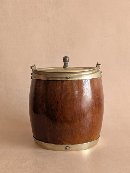 Oak & Silver English Biscuit Barrel or Tobacco Jar