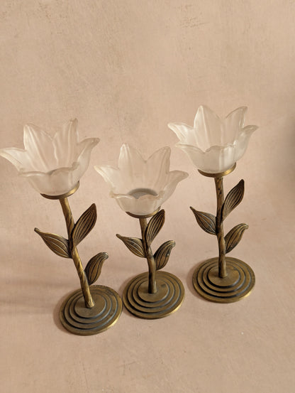 Frosted Flower Tealight Holders, Set of Three