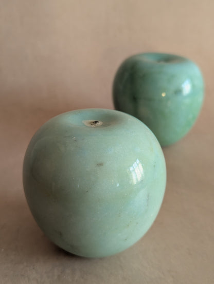 Italian Aqua Alabaster Apple Paperweights, Set of Two