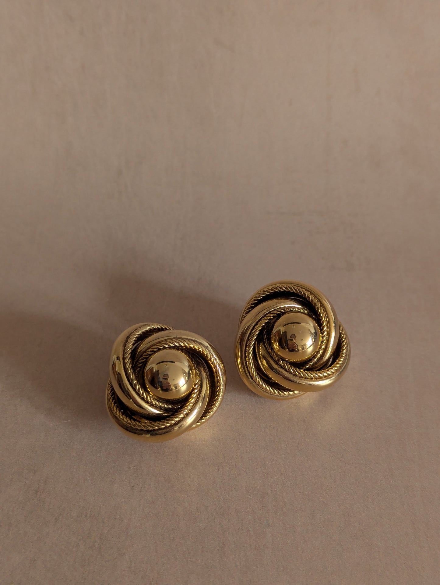 Large Knotted Gold Tone Clip On Earrings
