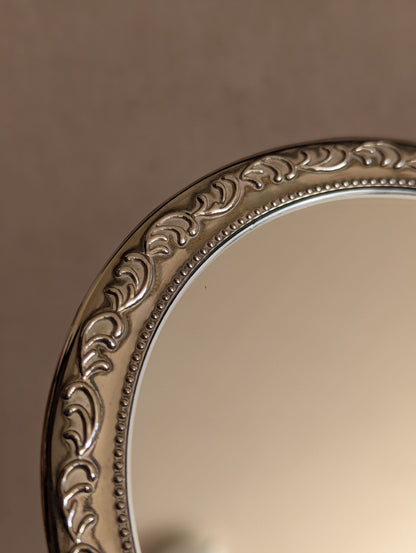 Silver Tone Floral Handheld Vanity Mirror