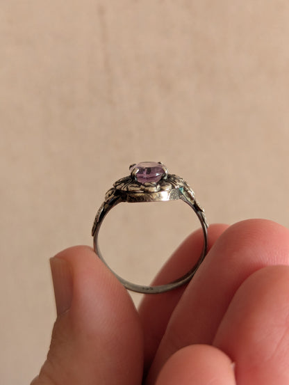 Sara Art Deco Amethyst 935 Silver Ring, Size N 1/2