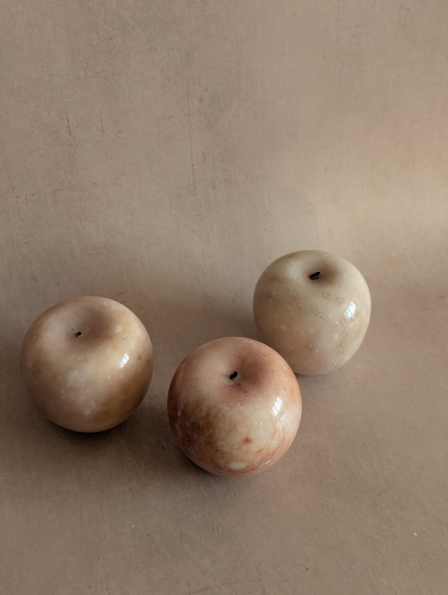 Polished Pink Italian Alabaster Apples, Set of Three