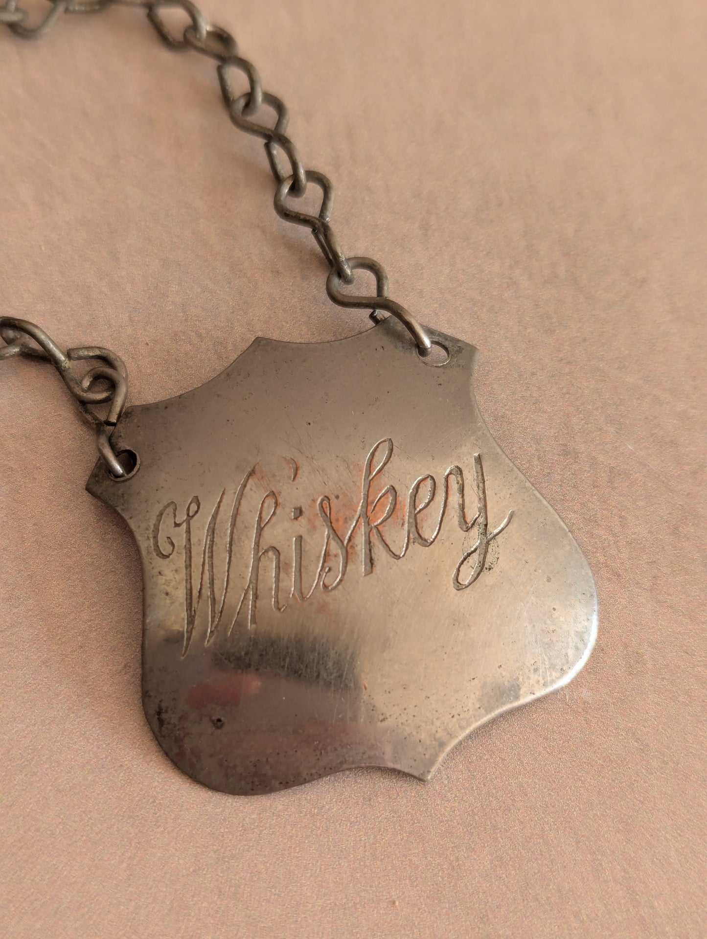 Metal Engraved Whiskey Badge & Chain Decanter Label