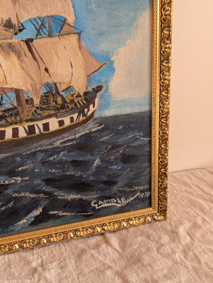 Gamble's Clipper Ship Framed Original Oil Painting